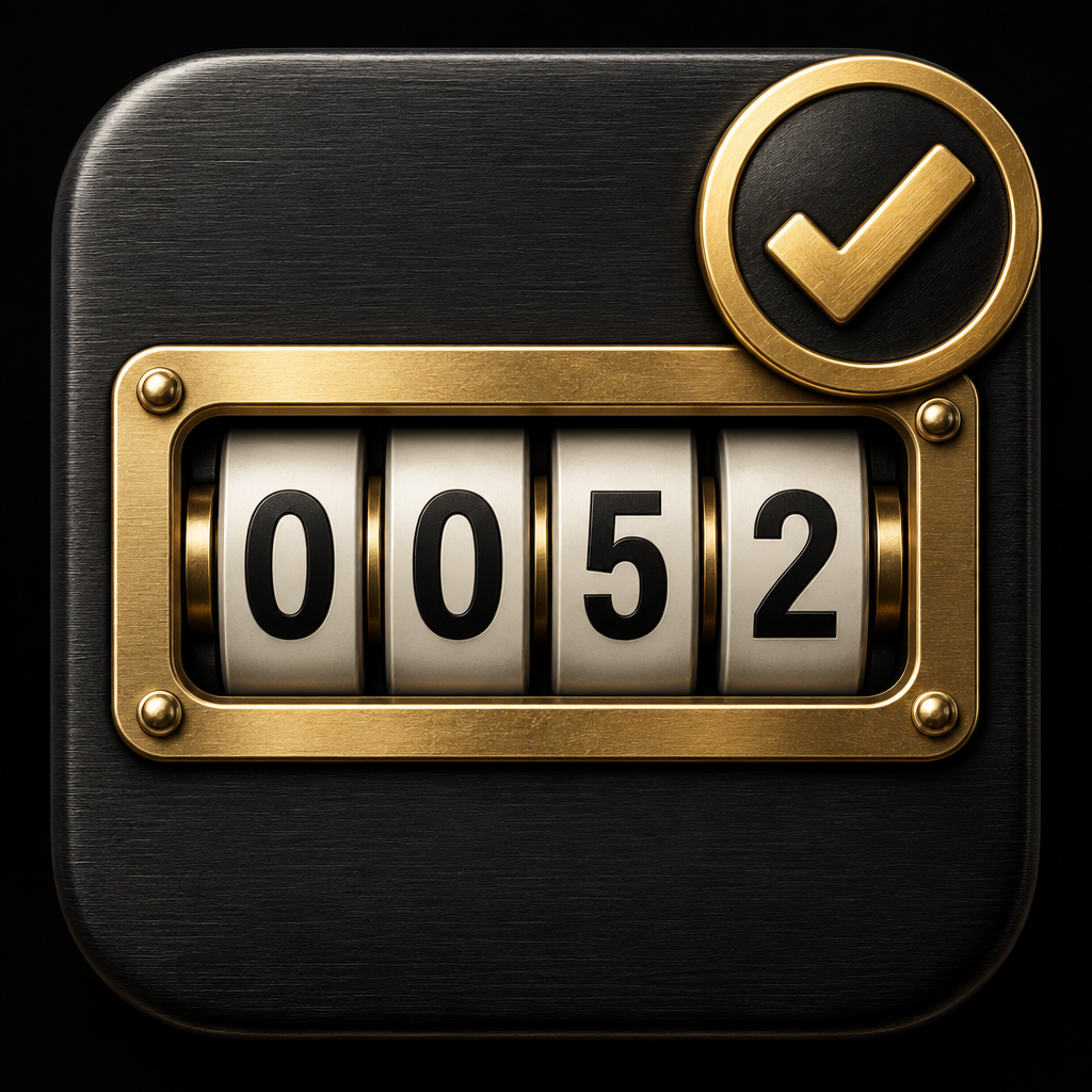 IronTicket logo: gold hour meter reading 0052